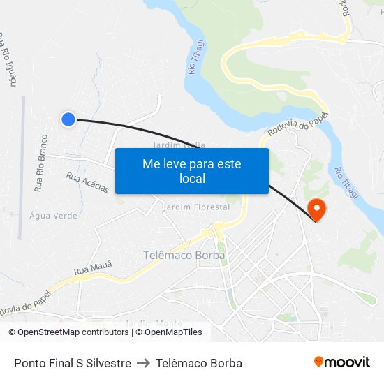 Ponto Final S Silvestre to Telêmaco Borba map