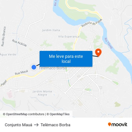 Conjunto Mauá to Telêmaco Borba map