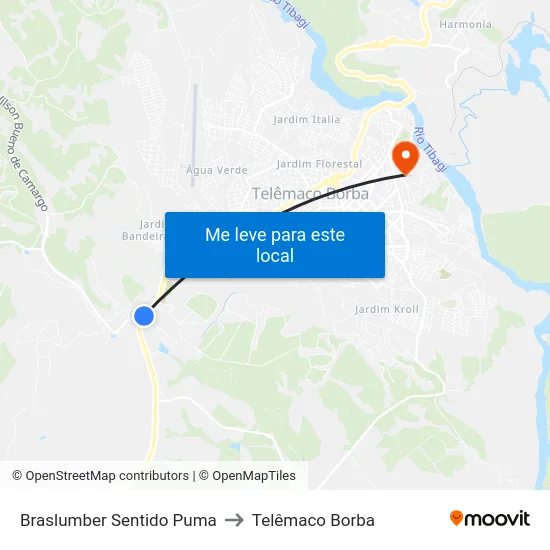 Braslumber Sentido Puma to Telêmaco Borba map