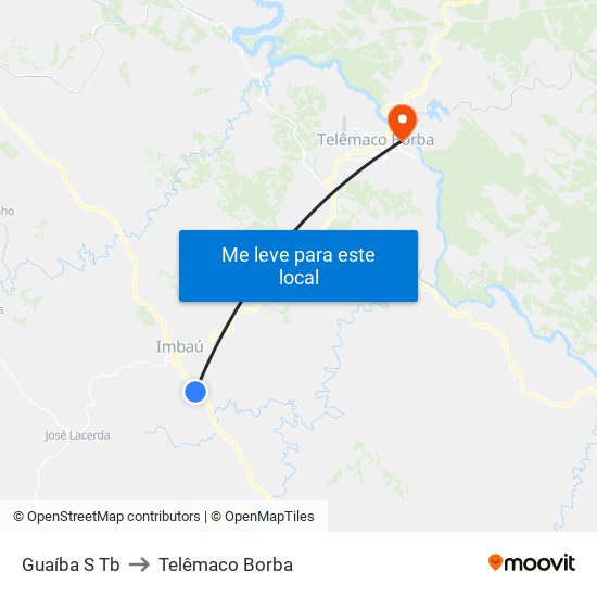 Guaíba S Tb to Telêmaco Borba map