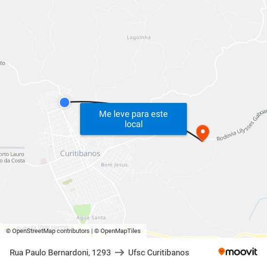 Rua Paulo Bernardoni, 1293 to Ufsc Curitibanos map