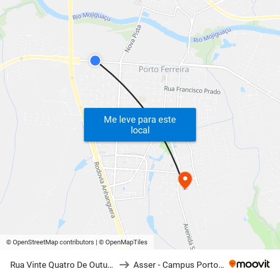 Rua Vinte Quatro De Outubro, 1661 to Asser - Campus Porto Ferreira map
