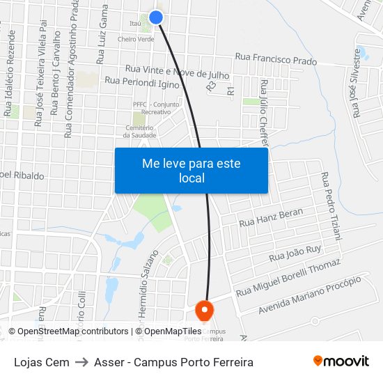 Lojas Cem to Asser - Campus Porto Ferreira map