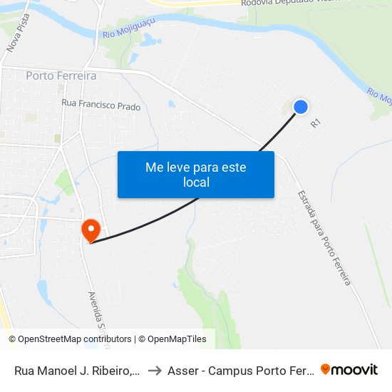Rua Manoel J. Ribeiro, 258 to Asser - Campus Porto Ferreira map