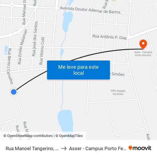 Rua Manoel Tangerino, 2374 to Asser - Campus Porto Ferreira map