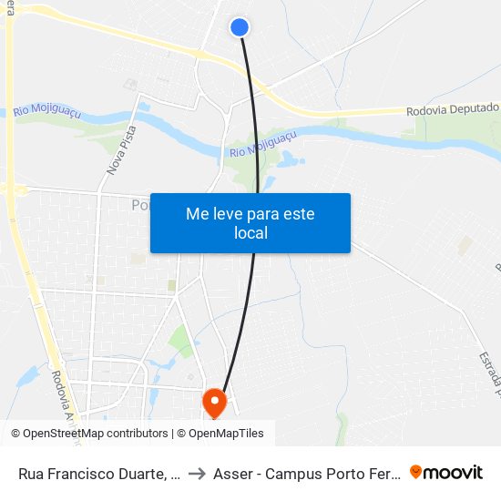 Rua Francisco Duarte, 240 to Asser - Campus Porto Ferreira map