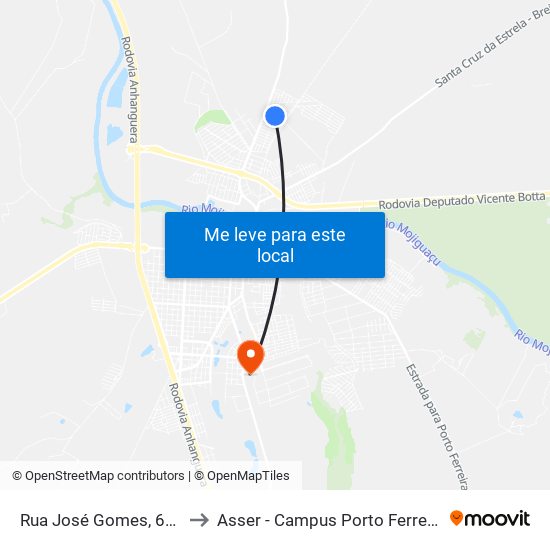 Rua José Gomes, 635 to Asser - Campus Porto Ferreira map