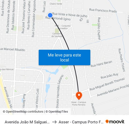 Avenida João M Salgueiro, 515 to Asser - Campus Porto Ferreira map