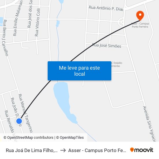 Rua Joá De Lima Filho, 701 to Asser - Campus Porto Ferreira map