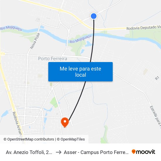 Av. Anezio Toffoli, 212 to Asser - Campus Porto Ferreira map