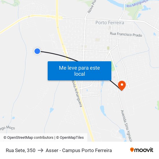 Rua Sete, 350 to Asser - Campus Porto Ferreira map