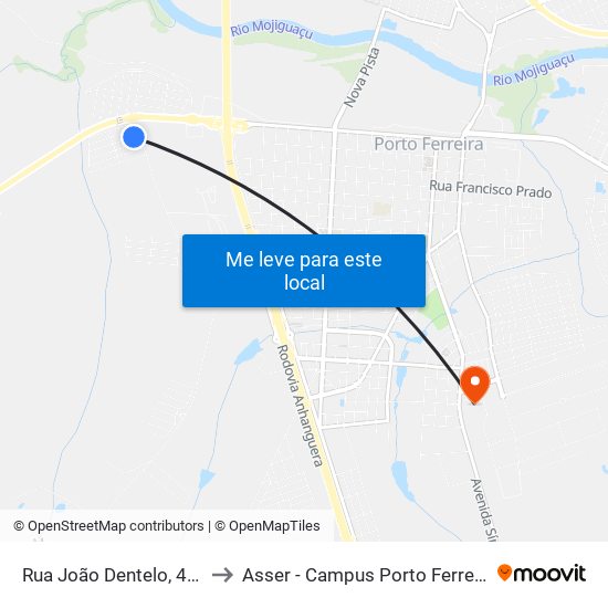 Rua João Dentelo, 450 to Asser - Campus Porto Ferreira map