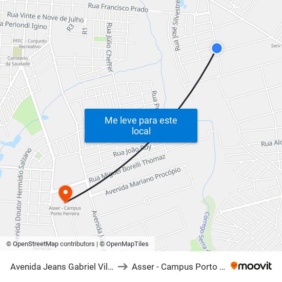 Avenida Jeans Gabriel Villim, 446 to Asser - Campus Porto Ferreira map