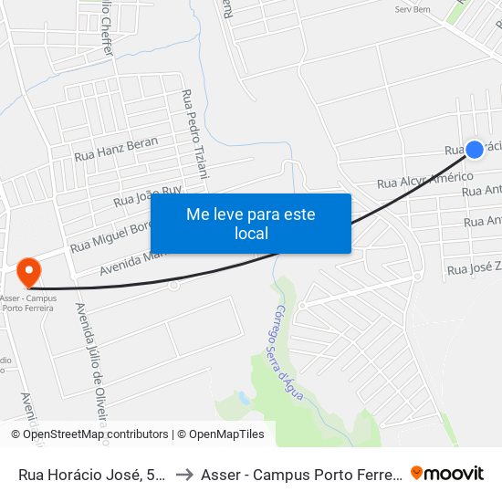 Rua Horácio José, 590 to Asser - Campus Porto Ferreira map