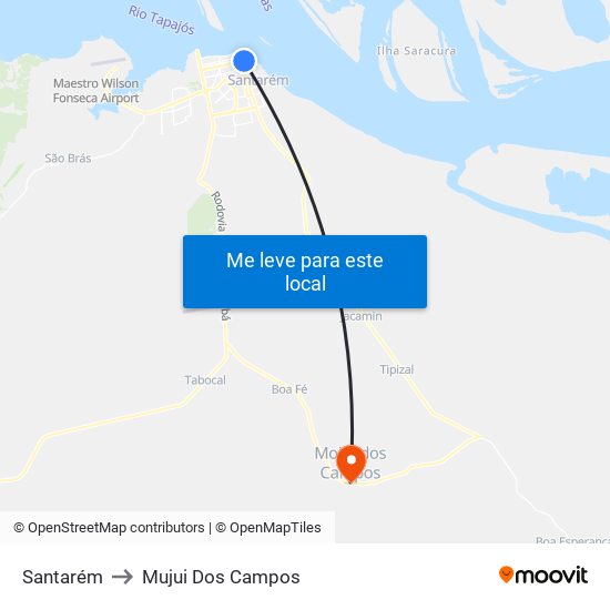 Santarém to Mujui Dos Campos map