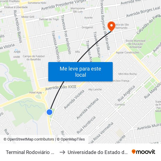 Terminal Rodoviário De Santarém to Universidade do Estado do Pará (UEPA) map