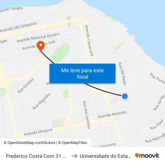 Frederico Costa Com 31 De Março | Sentido Sul to Universidade do Estado do Pará (UEPA) map