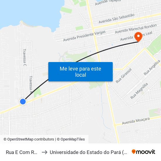 Rua E Com Rua 1 to Universidade do Estado do Pará (UEPA) map