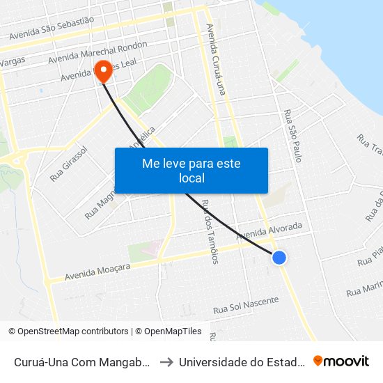 Curuá-Una Com Mangabeira | Sentido Norte to Universidade do Estado do Pará (UEPA) map