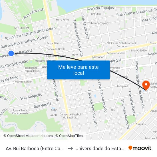 Av. Rui Barbosa (Entre Campos Sales E Acácia) to Universidade do Estado do Pará (UEPA) map