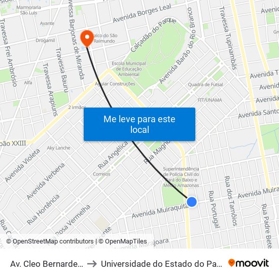 Av. Cleo Bernardes, 511 to Universidade do Estado do Pará (UEPA) map