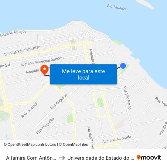 Altamira Com Antônio Simões to Universidade do Estado do Pará (UEPA) map