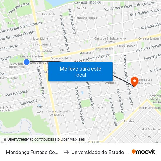 Mendonça Furtado Com Bandeirantes to Universidade do Estado do Pará (UEPA) map