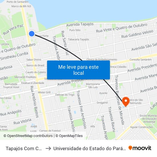 Tapajós Com Cuiabá to Universidade do Estado do Pará (UEPA) map