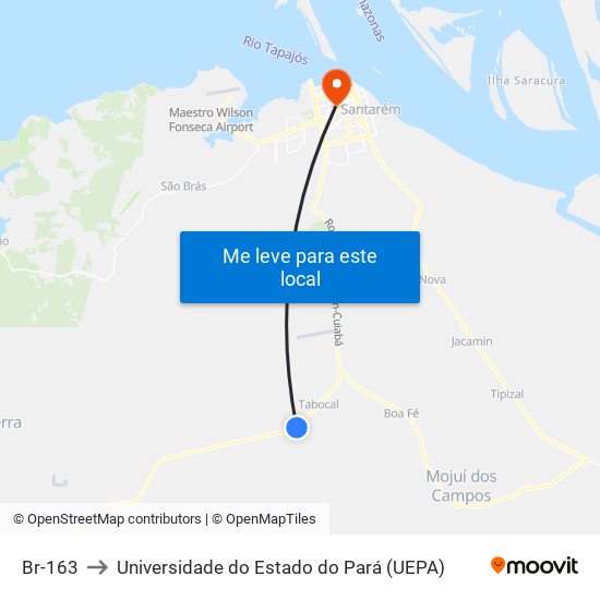 Br-163 to Universidade do Estado do Pará (UEPA) map