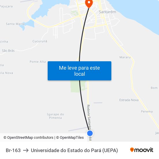 Br-163 to Universidade do Estado do Pará (UEPA) map