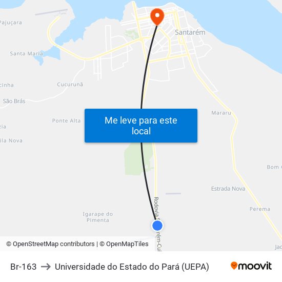 Br-163 to Universidade do Estado do Pará (UEPA) map