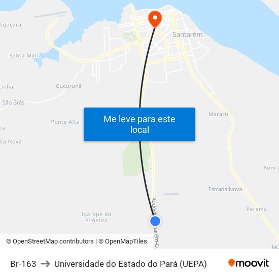 Br-163 to Universidade do Estado do Pará (UEPA) map