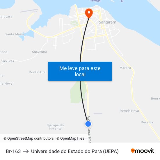 Br-163 to Universidade do Estado do Pará (UEPA) map