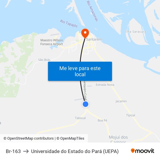 Br-163 to Universidade do Estado do Pará (UEPA) map