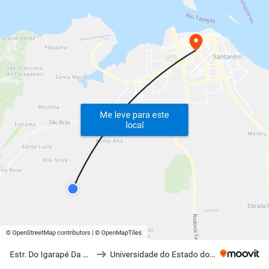 Estr. Do Igarapé Da Pte Alta, 01 to Universidade do Estado do Pará (UEPA) map