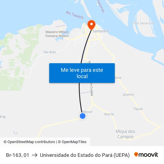 Br-163, 01 to Universidade do Estado do Pará (UEPA) map