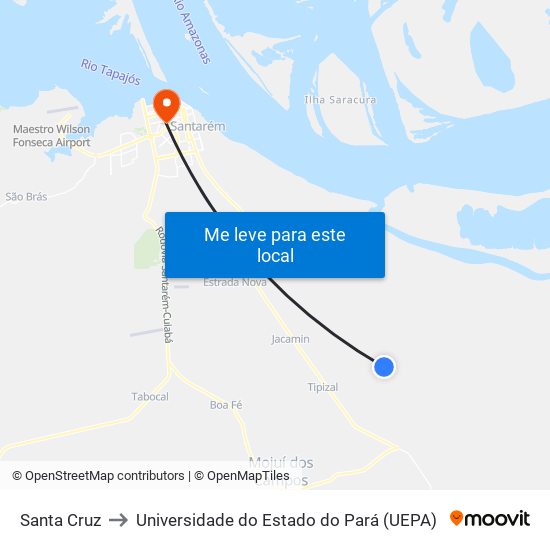 Santa Cruz to Universidade do Estado do Pará (UEPA) map