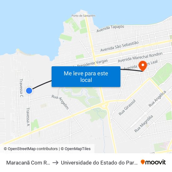 Maracanã Com Rua 14 to Universidade do Estado do Pará (UEPA) map