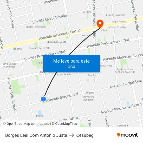 Borges Leal Com Antônio Justa to Cesupeg map