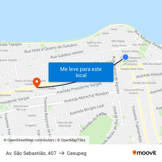 Av. São Sebastião, 407 to Cesupeg map