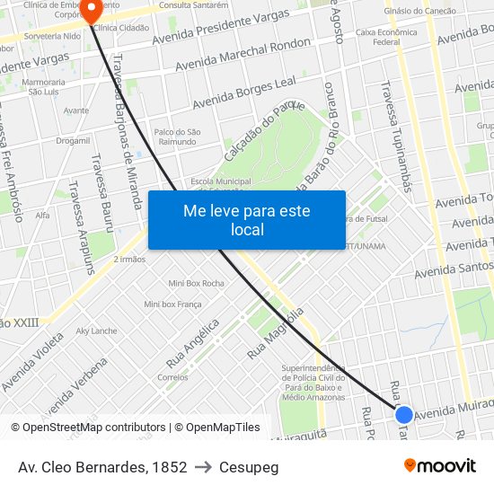 Av. Cleo Bernardes, 1852 to Cesupeg map
