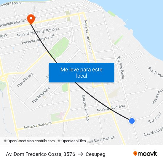 Av. Dom Frederico Costa, 3576 to Cesupeg map