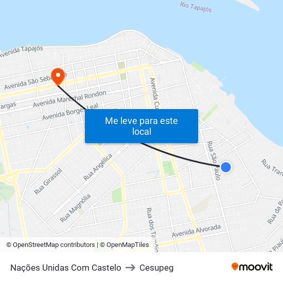 Nações Unidas Com Castelo to Cesupeg map