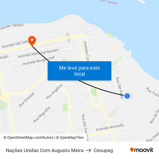 Nações Unidas Com Augusto Meira to Cesupeg map