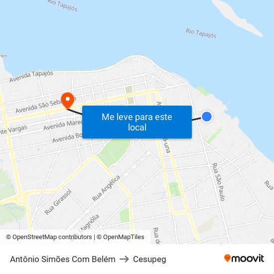 Antônio Simões Com Belém to Cesupeg map