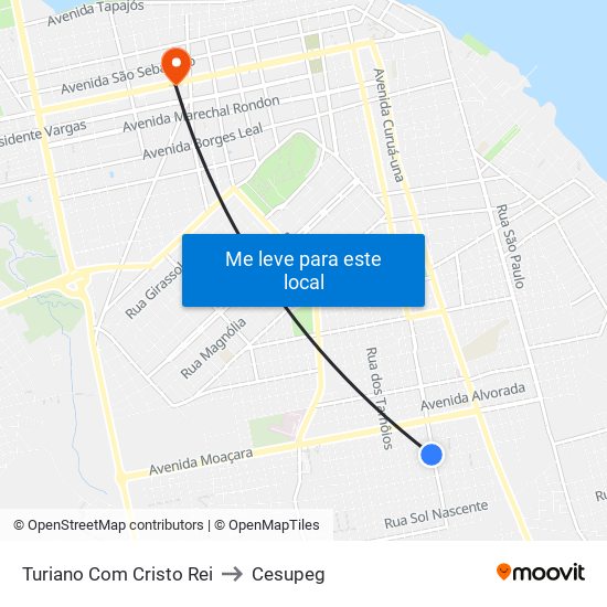 Turiano Com Cristo Rei to Cesupeg map