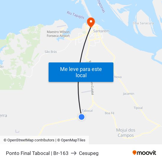 Ponto Final Tabocal | Br-163 to Cesupeg map
