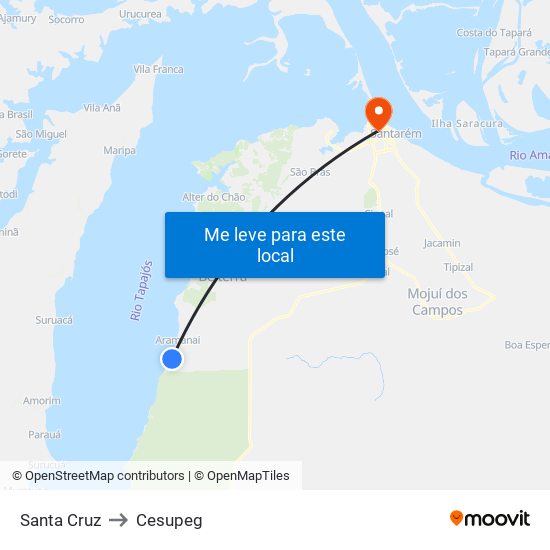 Santa Cruz to Cesupeg map