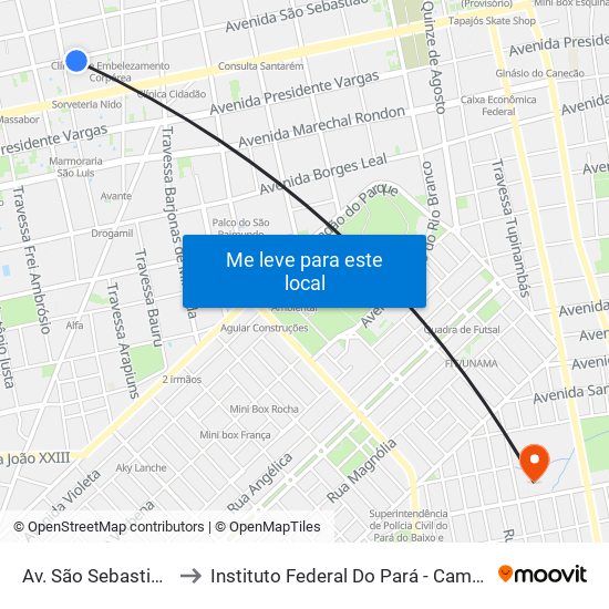 Av. São Sebastião, 2055 to Instituto Federal Do Pará - Campus Santarém map