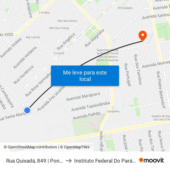 Rua Quixadá, 849 | Ponto Final Esperança to Instituto Federal Do Pará - Campus Santarém map